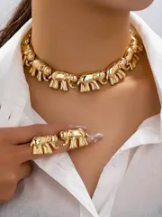 ジュエリー レディース セット 1セット プレミアムヴィンテージ誇張されたゾウデザインファッションネックレスピアスジュエリーセット 女性用