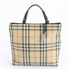 美品 バーバリー ノバ チェック レザー トート バッグ 肩掛け ショルダー ハンド ベージュ レディース RWE DS19-8【中古】