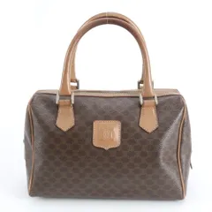 セリーヌ マカダム レザー ハンド バッグ ミニ ボストン トート ブラウン 茶色 レディース EWE DS21-4【中古】