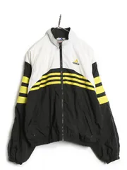 【お得なクーポン配布中!】 90s アディダス ナイロン トラック ジャケット メンズ M / オールド フルジップ ハイネック ジャンパー ウインドブレーカー 3ライン 黒 白