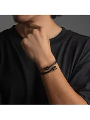 ジュエリー メンズ ブレスレット 1個 ユニセックス ステンレススチールラップワイヤー幾何学柱型カフブレスレット ブラック
