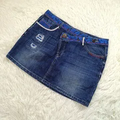 良品 Desigual デシグアル デニム ミニスカート サイズ42 L相当 個性的 切替 ダメージ加工 スパンコール レディース ブランド 中古のサムネイル