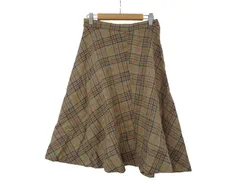 k05260220061　ブランド不明　サイズ表記無し　茶×赤×紺　　スカート　ミディアム丈　秋冬