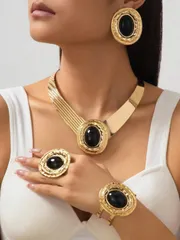 ジュエリー レディース セット 華やかなファッション誇張的クリエイティブメタル調節可能なラインストーンピアス+チョーカー+ブレスレット+リング 4点ジュエリーセット、レディースイブニングガラ/パーティー/休暇用、ホ