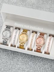 Ladies' Watch Set: 6-piece quartz watch set with stainless steel band, diamond dial, and heart-shaped crystal bracelet. Elegant watch accessory set (watch box not included).