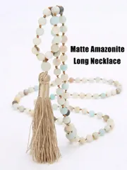 ジュエリー レディース ネックレス 6mmタッセル ロングネックレス、ボヘミアン マット アマゾナイト 108粒ネックレス、マラビーズネックレス、瞑想、ヨガ、祈りの女性と男性用アクセサリー