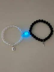 ジュエリー レディース ブレスレット セット 2個セット 蓄光 カップル/友情 ハート型 鍵型 ガラスビーズブレスレット、ファッションジュエリーセット、デイリーウェアやバレンタインデーのギフトに最適