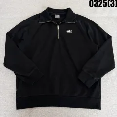 L PUMA プーマ ブラック 黒 ハーフジップアップ スウェット