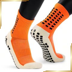 【新品】 サッカーソックス メンズ スポーツソックス 綿 滑り止め粒子の靴下底 中厚手 フットサル ミッドチューブ アウトドア フットボール バスケット 登山 自転車 ランニング 靴下 男女兼用23-28cm AQ-02 オレンジ 1