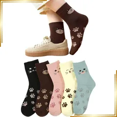 【新品】 [Yazon] 靴下 レディース 冬 暖かいソックス 厚手 可愛い猫柄 防寒 綿ウールソックス あったかくつした 女性 冬用 保温 ゆったり 冷え取り 足冷え靴下 婦人 室内 スポーツくつ下 22-25cm 裹起毛 5足セット 0