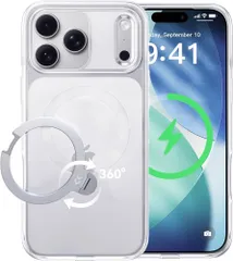 【透き通る上質感・定点360°回転】CASEKOO iPhone 17 Pro Max 用 ケース クリア 米軍MIL規格 フィット感 MagSafe対応 最大25W急速充電対応 横縦両立 6.9インチ「MagicStand Pro Kori」(クリア)