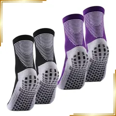 【新品】 [Aqinmony] 2足組 サッカーソックス 靴下 メンズ スポーツソックス フットサル ミッドチューブ トレーニング アウトドア フットボール バスケット 靴下 綿 滑り止め粒子 厚手 22-28cm F-33 (（F33）2足セット・ブラッ 0