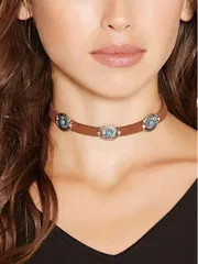 ジュエリー レディース ネックレス 1個 ヨーロッパ&アメリカ レトロネックレス メタル製フラワープレート ターコイズ韓国製ベロア製ネックレスチョーカーボヘミアンネックレスカラー