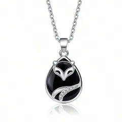 ジュエリー レディース ネックレス 1個 925スターリングシルバー ブラックジルコニア フォックスデザイン ティアドロップ ペンダントネックレス、かわいくエレガントなジュエリー、デイリー、パーティー、休日、大切な