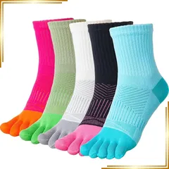 【新品】 [ETARLOS] 五本指ソックス レディース 5本指靴下 スポーツ: ランニング クルー くつした 綿 破れにくい 消臭 蒸れない 通気 吸汗 四季適用 5足セット 22-25cm 0
