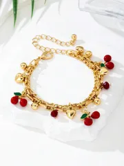 ジュエリー レディース フットアクセサリー 1個 非対称シェルアンクレット レディース用、鮮やかなレッドのさくらんぼとりんごの形のチャーム、デイリーウェアに使えるバーサタイルなブレスレットアンクレットデザイン