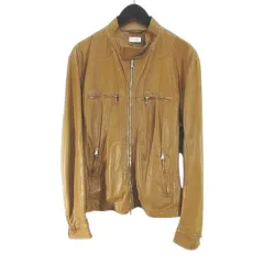 ブルネロクチネリ BRUNELLO CUCINELLI DL92542 レザージャケット 革ジャン 羊革 薄手 M 茶系 ブラウン イタリア製 ジップアップ ポケット ブルゾンのサムネイル