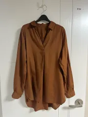 (日本 ヴィンテージ)ブラウス シャツ ブラウン L ロング Vネック