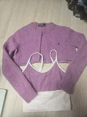 ポロ ケーブル編み カーディガン + ノースリーブ セット