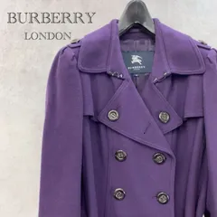 美品 BURBERRY LONDON バーバリー ロンドン カシミヤ混 トレンチコート FN355-842-36 ノバチェック裏地 ベルト付き ウールコート 38 パープル 保存袋 ハンガー付き M レディース ファッション _201021のサムネイル