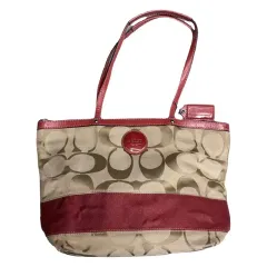 COACH シグネチャーストライプ レッド トートバッグ