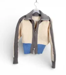 レディースF/ アイボリー バイカラー ユニーク クロップド カーディガン