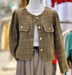 J124 ツイード ノーカラージャケット ゴールドボタン
