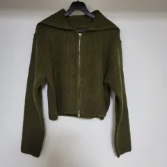 カーキ カラ ジップアップ カーディガン