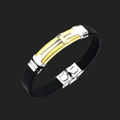 【N020】ブレスレット　メンズ　ブラック　黒　ブルー　青　イエロー　黄色　クロス　十字架　アクセサリー　ファッション　お洒落