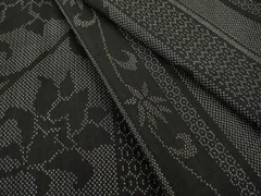 平和屋着物▽本場大島紬　単衣　花唐草間道　黒地　正絹　逸品　AABG9617ck