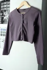 W(L) ザラ ニット カーディガン ライトパープル ラベンダー クロップド-1686E