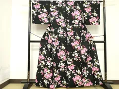 平和屋着物∴夏物　浴衣　枝垂れ桜　金魚　黒地　綿　逸品　DABD2617cd