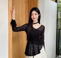 シースルー ブラック 長袖 ブラウス