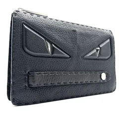 美品 FENDI フェンディ セレリア バグズアイ モンスター クラッチバッグ L字ファスナー クオイオローマ レザー 本革 ブラック シルバー 7VA350 メンズ レディース 兼用 ポーチ セカンドバッグ 高級 希少