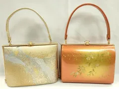 平和屋着物▼和装小物　和装バッグまとめて２点　ハンドバッグ　枝垂れ花文　道長文　箔散らし　金銀彩　逸品　CABD8567ju
