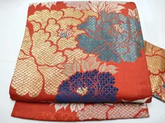 平和屋着物●アンティーク　大正ロマン　九寸名古屋帯　唐織　牡丹　金銀糸　正絹　逸品　CABE0293hy