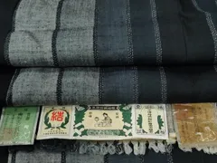 平和屋着物●本場結城紬　重要無形文化財　縞　証紙付き　正絹　逸品　未使用　CABC7191ycのサムネイル