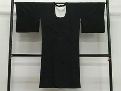 平和屋着物∞道行コート　輪奈ビロード　花尽くし　黒地　正絹　逸品　CABD4688ua