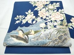 濱赤城 長浜 手描き友禅 九寸名古屋帯 浜つむぎ 真綿紬糸 絹100% H430 