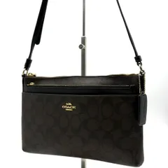 COACH コーチ シグネチャー PVC ショルダーバッグ ポシェット ミニショルダー 斜め掛け 肩掛け ポーチ付き ダークブラウン ブラック レザー切替 馬車ロゴ ゴールド金具 コンパクト お出かけ サブバッグ レディース