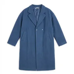 [C-5] ノーカラー キルティング裏地 コート ネイビー