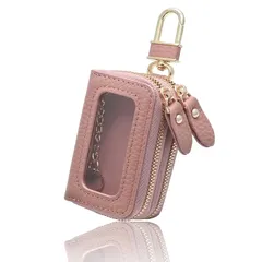 【新品】 [KNUTe]クリア窓付き スマートキーケース 2個収納 レディース 本革 ダブル スマートキーケース カバー かわいい くすみカラー シボ革 レザー ファスナー 鍵 カラビナ プレゼント 20代 30代 40代 50代 60代 母の日 誕生日 