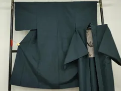 平和屋着物●男性　紬　アンサンブル　網代　色無地　青藍色　正絹　逸品　AABG6599cs