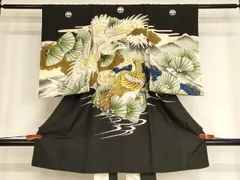 平和屋着物[]お宮参り　男の子　祝着　産着　初着　のしめ　刺繍　鷹　風景松文　金銀糸　金彩　正絹　逸品　AABG3208ja