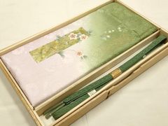 匿名配送送料込 箱あり 帯締め帯揚げ重ね襟3点セット グリーン系 