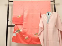 平和屋着物[]七五三　女の子　７歳　祝着　四つ身　長襦袢(単衣)セット　人物風景花文　暈し染め　金彩　洗える着物　未使用　DABA3845ma