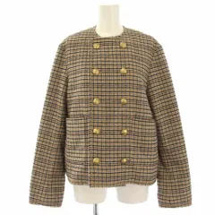 ミラオーウェン Mila Owen 22AW ノーカラージャケット 上着 0 ベージュ 茶 ブラウン チェック ダブル ウール混 /HN