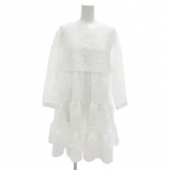 ザラ ZARA 美品 ティアードワンピース ひざ丈 L 白 ホワイト ラウンドネック 長袖 /NL ■GY60