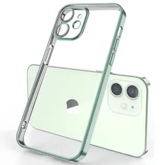 【新着商品】スマホケース 12ケースメッキ iphone12用超薄型の高級電話12カバー レンズオールインクルー透明耐衝撃（iphone iPhone 12 アップルグリーン)