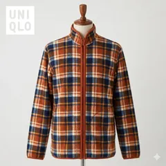 UNIQLO ユニクロ フリースジャケット M オレンジ ネイビー ブラウン チェック フルジップ #K027-108